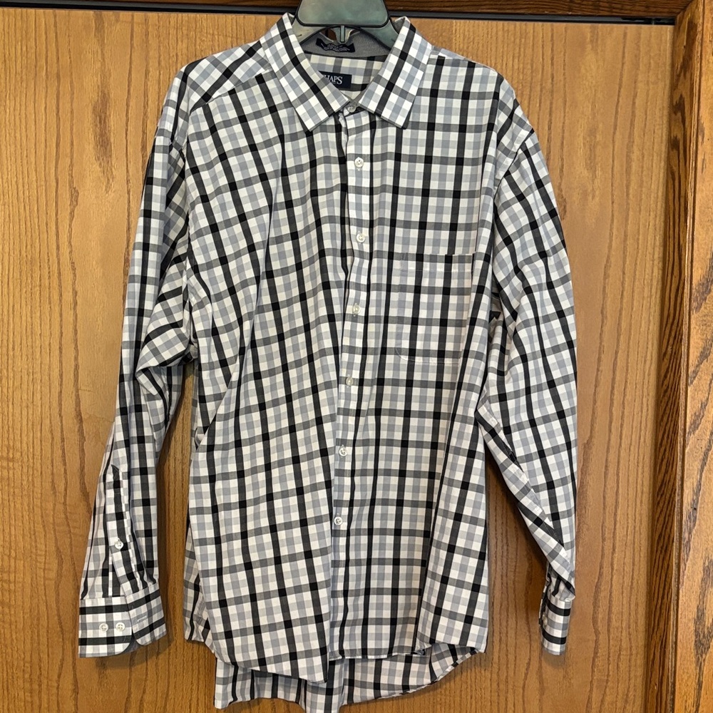 Chaps Black and White Plaid Button Down Shirt